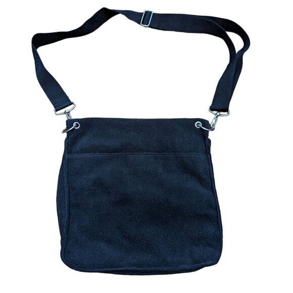 Vintage 1990s Y2K Old Navy Black Fleece Slouchy Crossbody Messenger Tote Bag - Picture 2 of 7